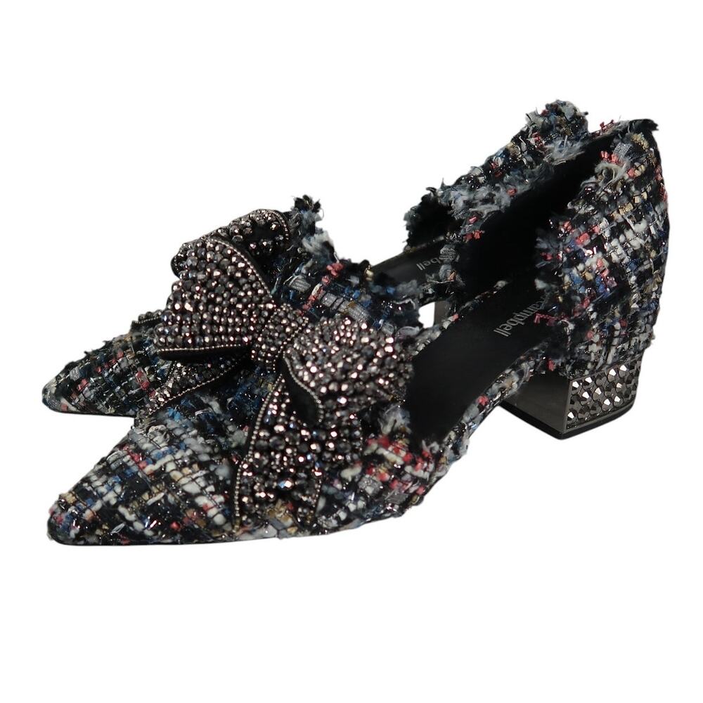 Jeffrey Campbell Valenti Black Tweed Rhinestone Bow Pumps Low Heel 8.5 - Picture 5 of 9